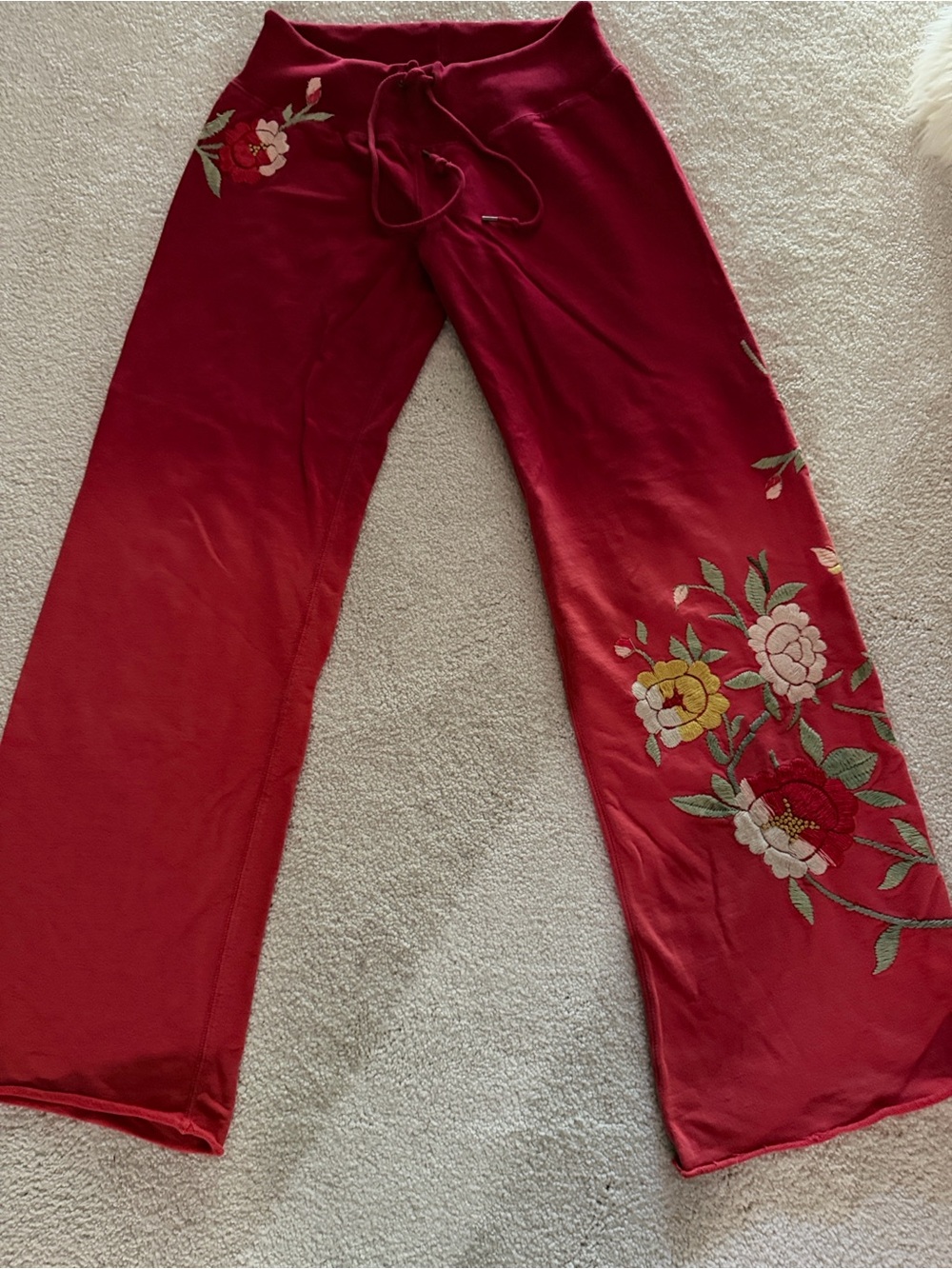 Lucky Brand Red Floral Embroidered Sweatpants